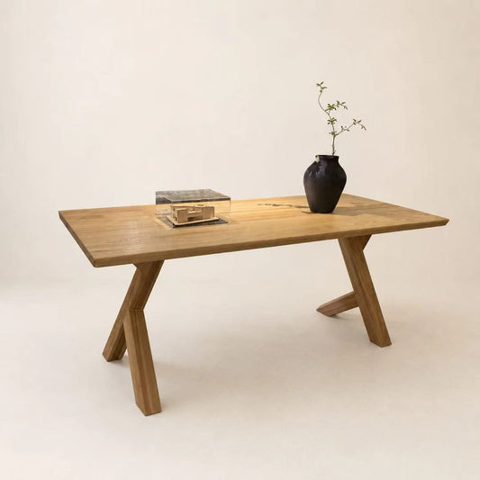 Natural Solid Wood Dining Table with Bench Set