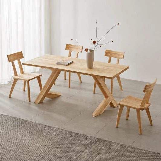 Natural Solid Wood Dining Table with Bench Set