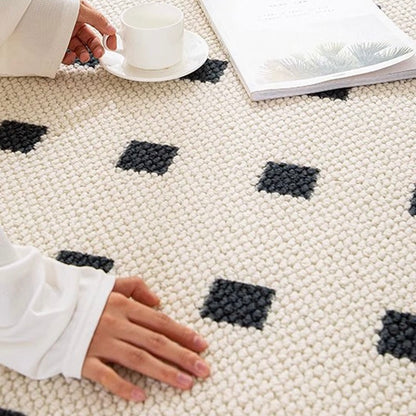 Checkered Wool Area Rug - Water & Stain Resistant